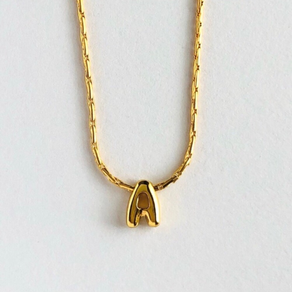 18K Gold Plated Letter “A” - Snake Chain Minimalist Bubble Monogram Necklace